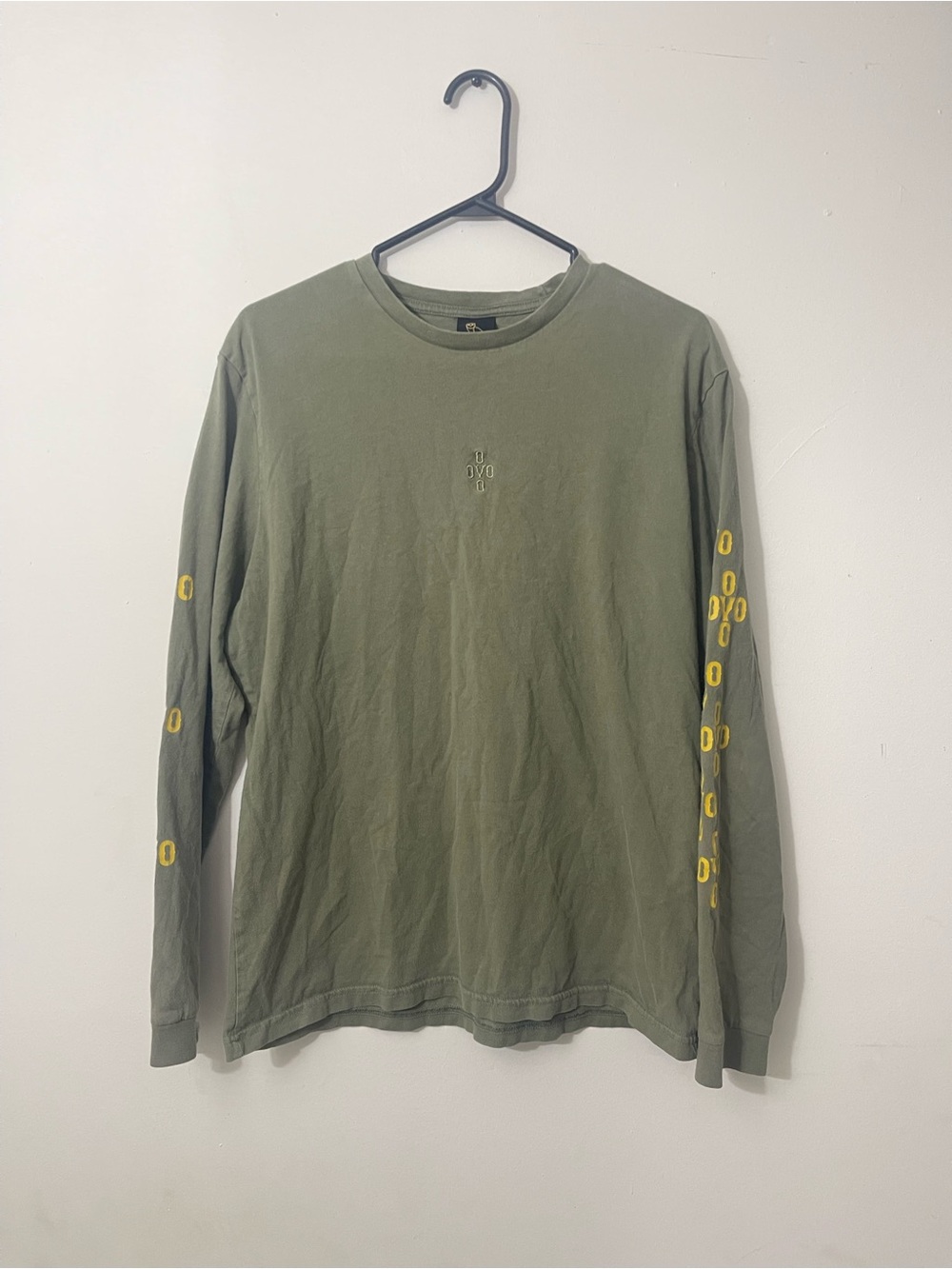 OVO Olive Green Long Sleeve Tee with Yellow Sleeve Dots